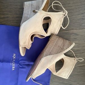 Aquazzura Nude Suede Cutout Lace-Up Wedge Sandals